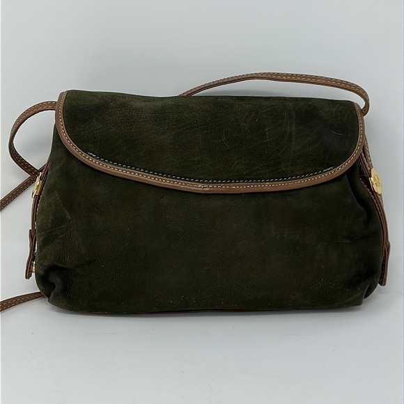 Enrique Loewe Knappe Vintage Forest Green Suede Crossbody Purse - Picture 4 of 13